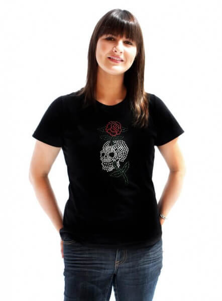 UP SKULL & ROSE Frauchen-T-Shirt